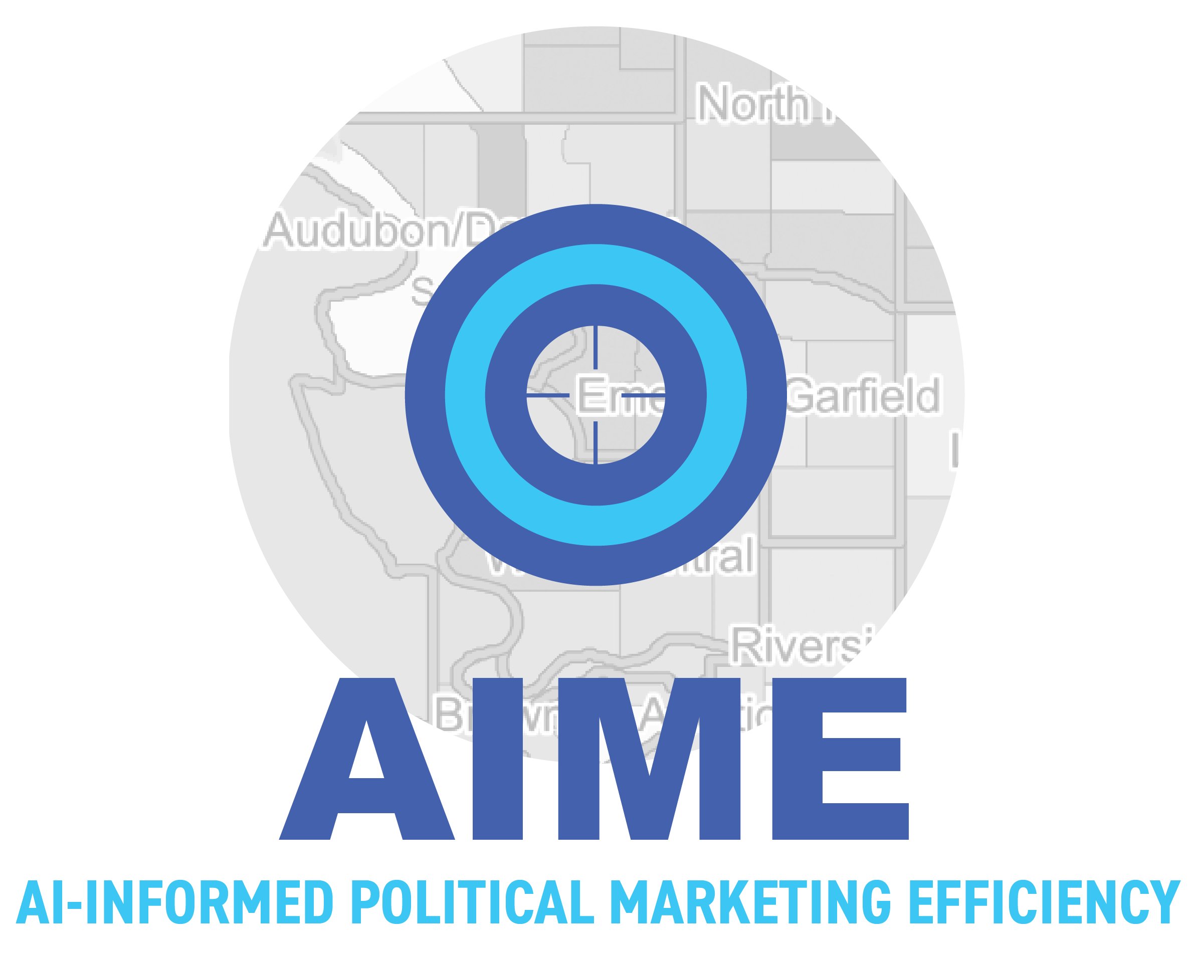 AIME — AI-Informed Political Marketing Efficiency, shown over a precinct map